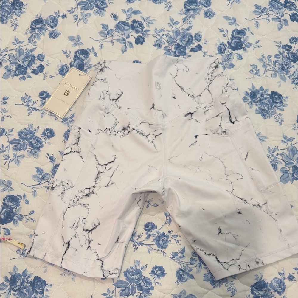 BuffBunny White Marble Bike Shorts